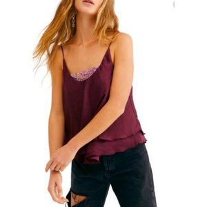 Free People Turn It On Maroon Sequin Trim Cami Top